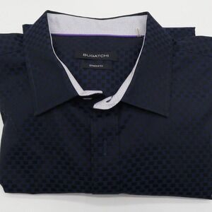 Bugatchi Mens XL Shaped Fit Long Sleeve Button Down Shirt Navy Blue Geometric